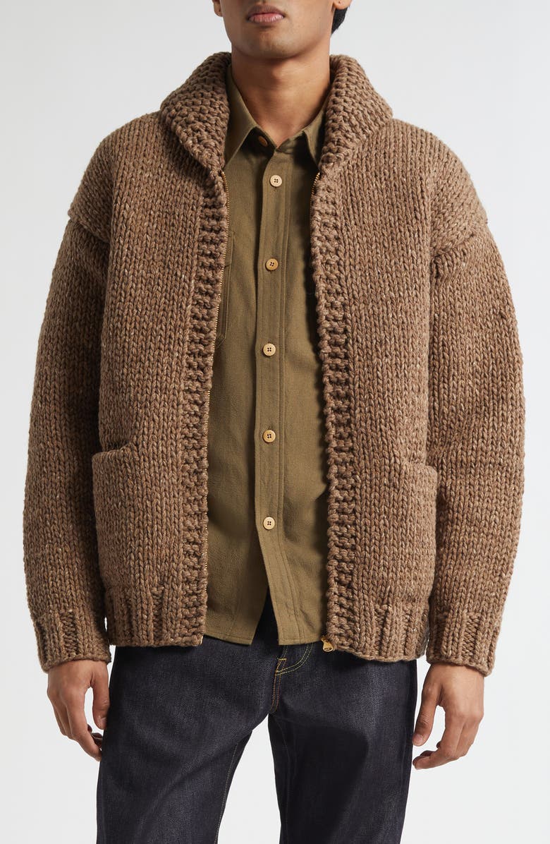 VISVIM Hand Knit Full Zip Wool & Cashmere Cardigan, Main, color, Brown