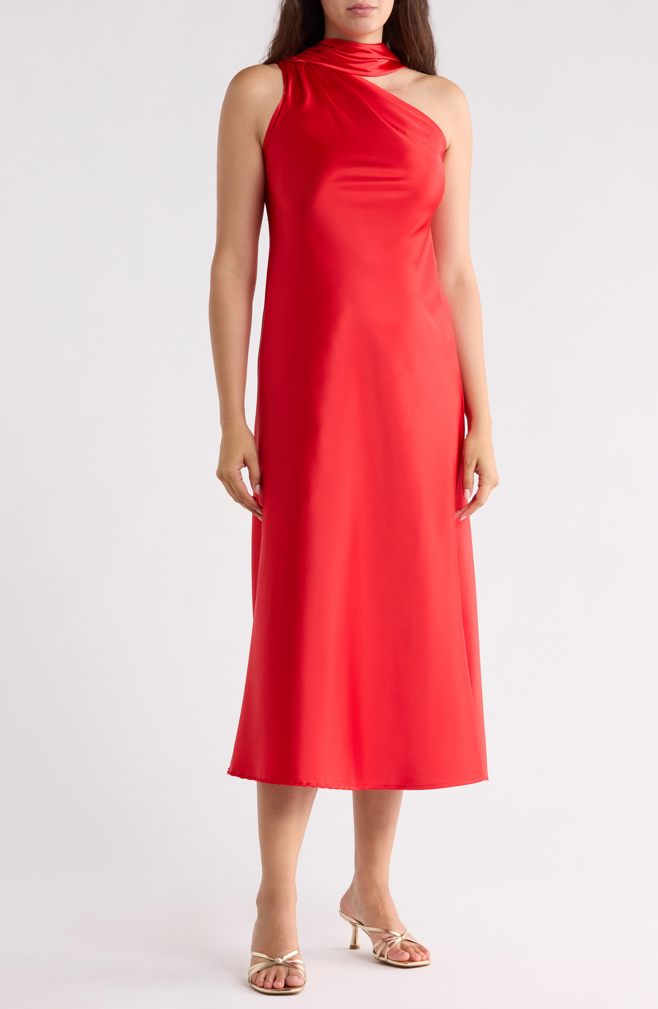 One-Shoulder Scarf Satin Dress