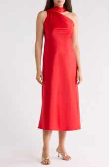 One-Shoulder Scarf Satin Dress