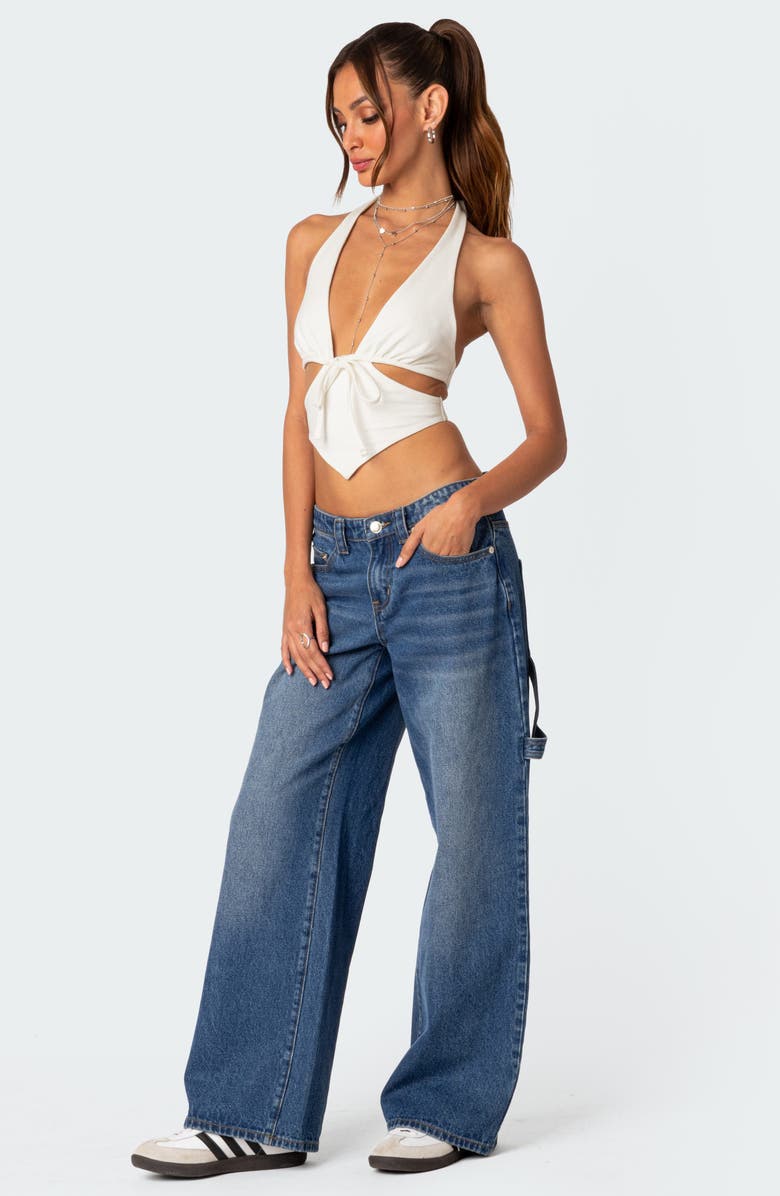 EDIKTED Cady Tie Front Halter Neck Stretch Cotton Top, Alternate, color,