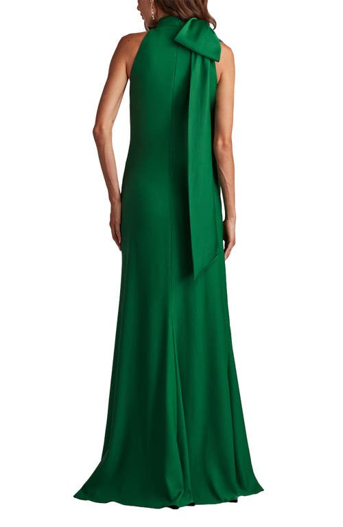 Tadashi Shoji Sims Shoulder Bow Halter Gown In Green