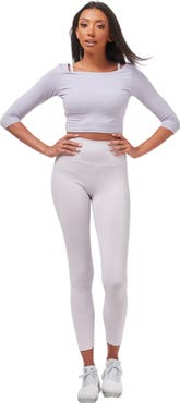 Rebody Active Dynamic Cozy Open Shoulder 3/4 Sleeve Top