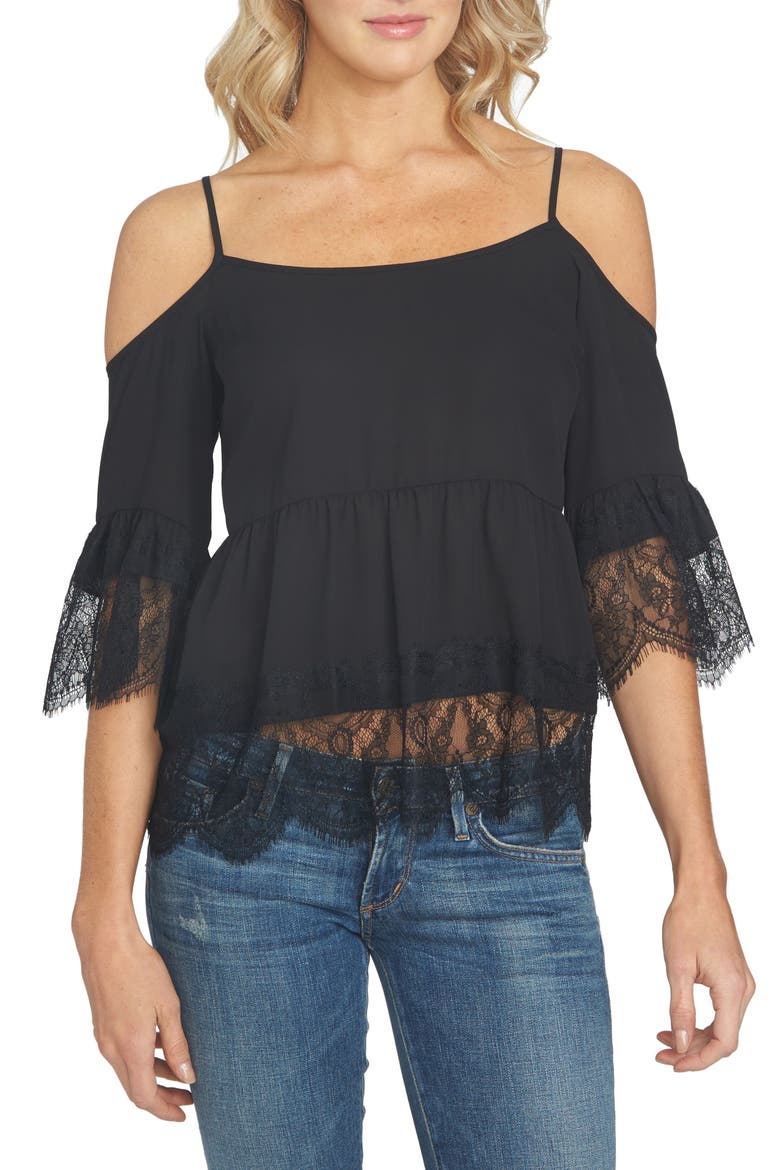 Cold Shoulder Lace Blouse, Main, color, RICH BLACK