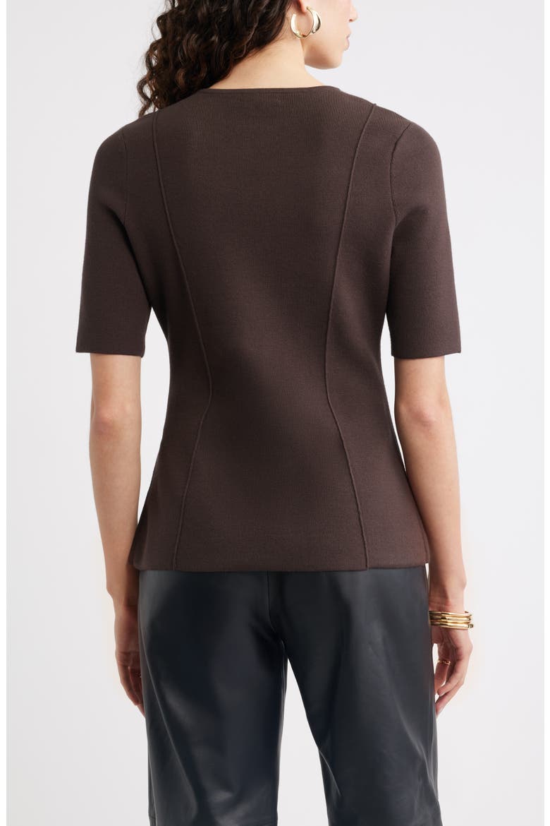 Crewneck Elbow Sleeve Cardigan, Alternate, color, BROWN MOLE