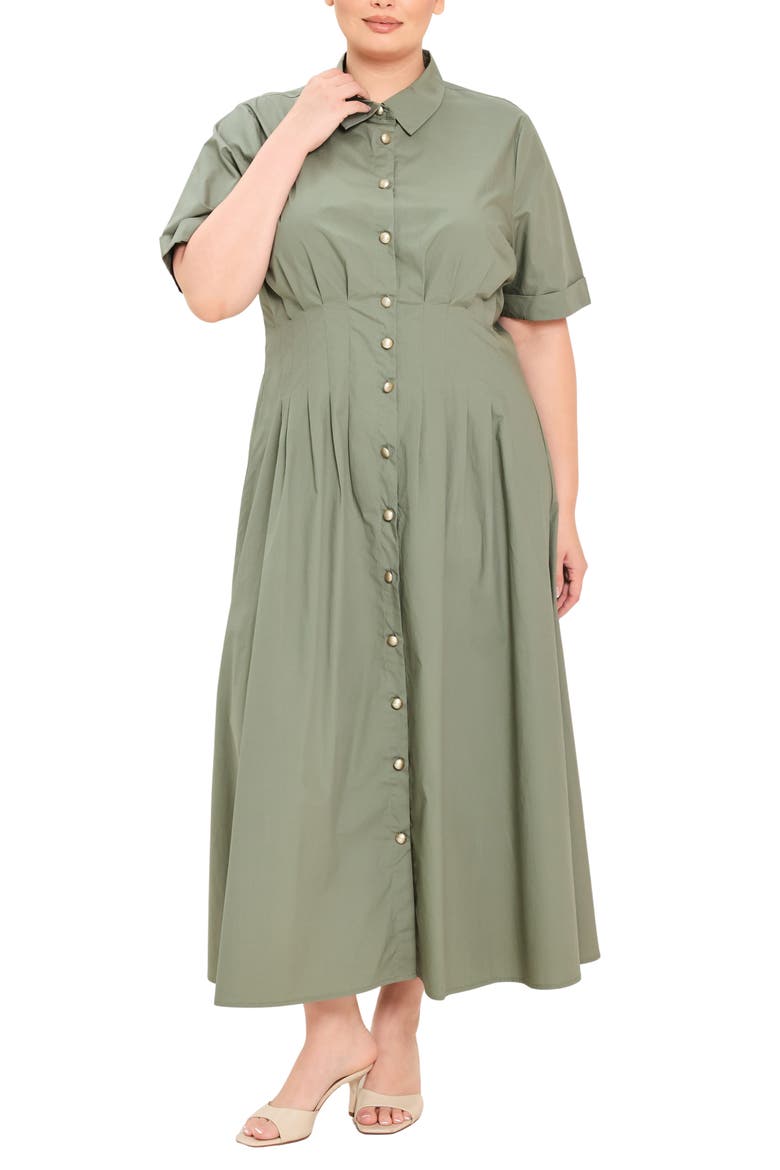 Button Down Midi Dress, Main, color, OLIVE