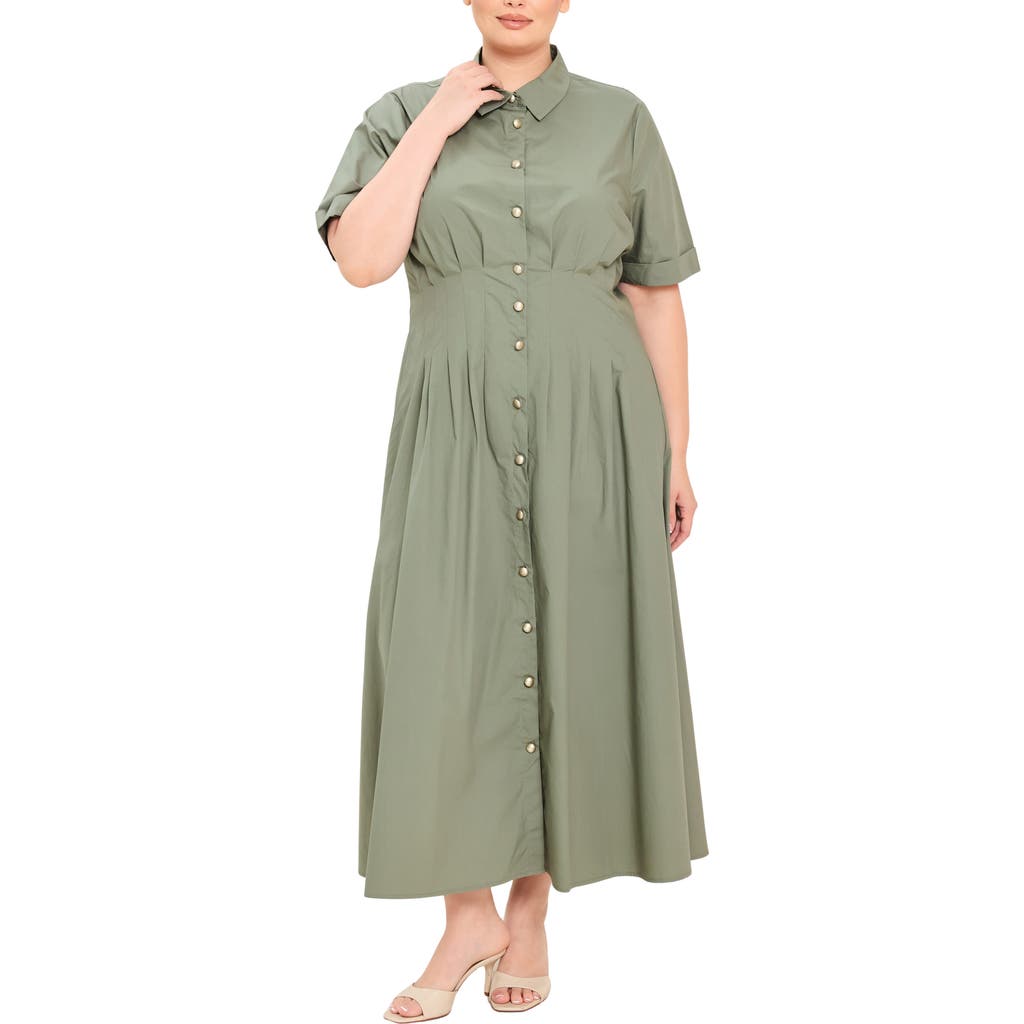 Freemarket Button Down Midi Dress In Olive