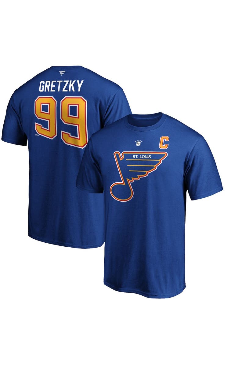 FANATICS Men's Fanatics Branded Wayne Gretzky Blue St. Louis Blues Authentic Stack Retired Player Name & Number T-Shirt, Main, color,