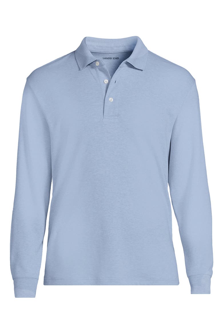 Long Sleeve Cotton Supima Polo Shirt, Alternate, color, Light Pool Blue Heather