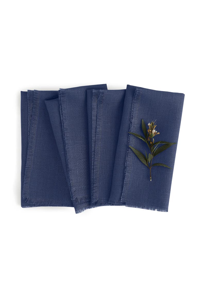 Linen Dinner Napkins Set of 4, 20 x 20" - Fringe, Main, color, Vintage Blue