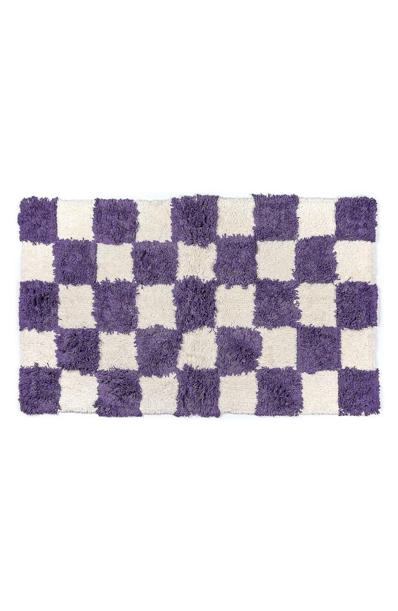 MACKENZIE CHILDS Checkerboard Plum Bath Rug, Main, color, Purple