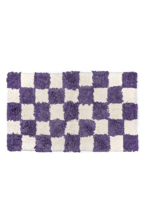 Checkerboard Plum Bath Rug
