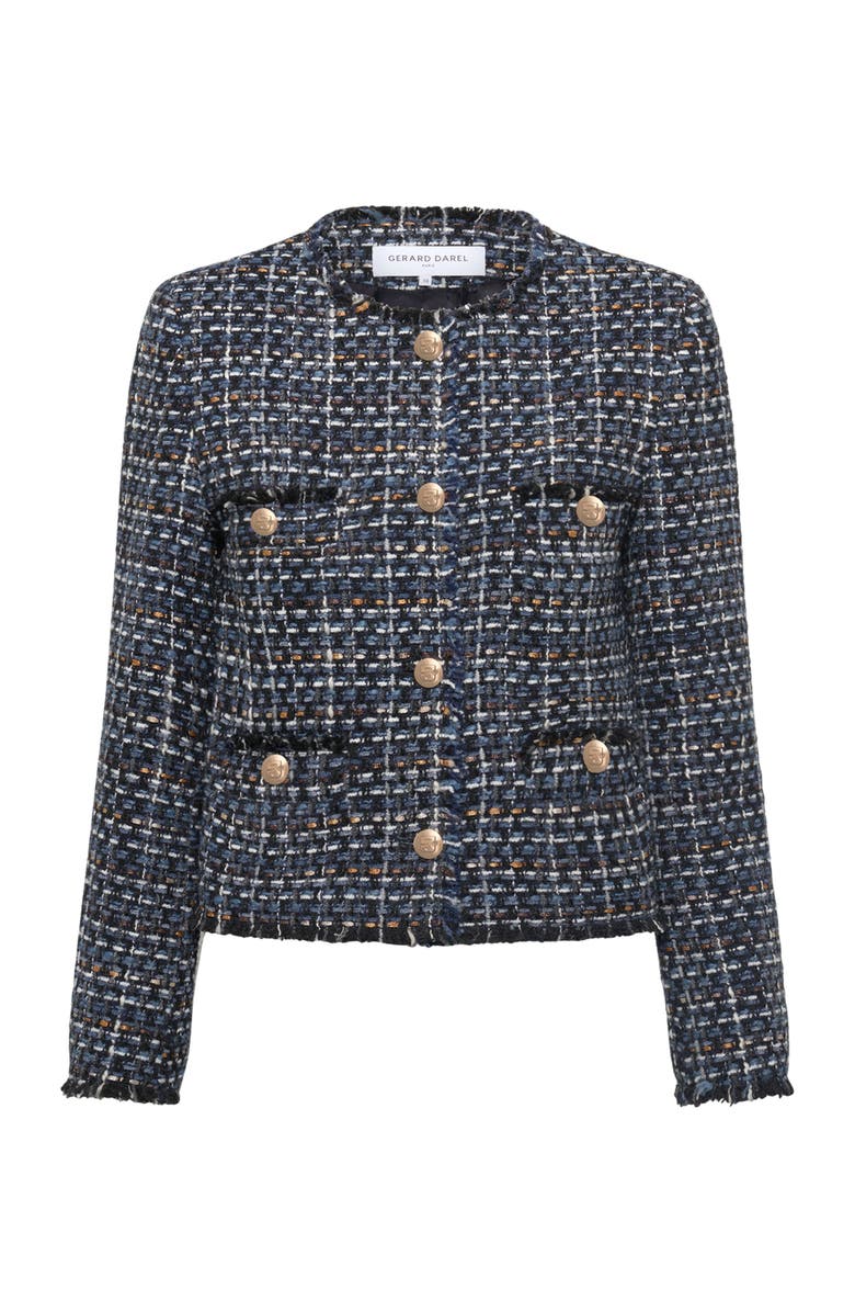 GERARD DAREL Naya Cropped Tweed Bouclé Jacket, Alternate, color, Indigo