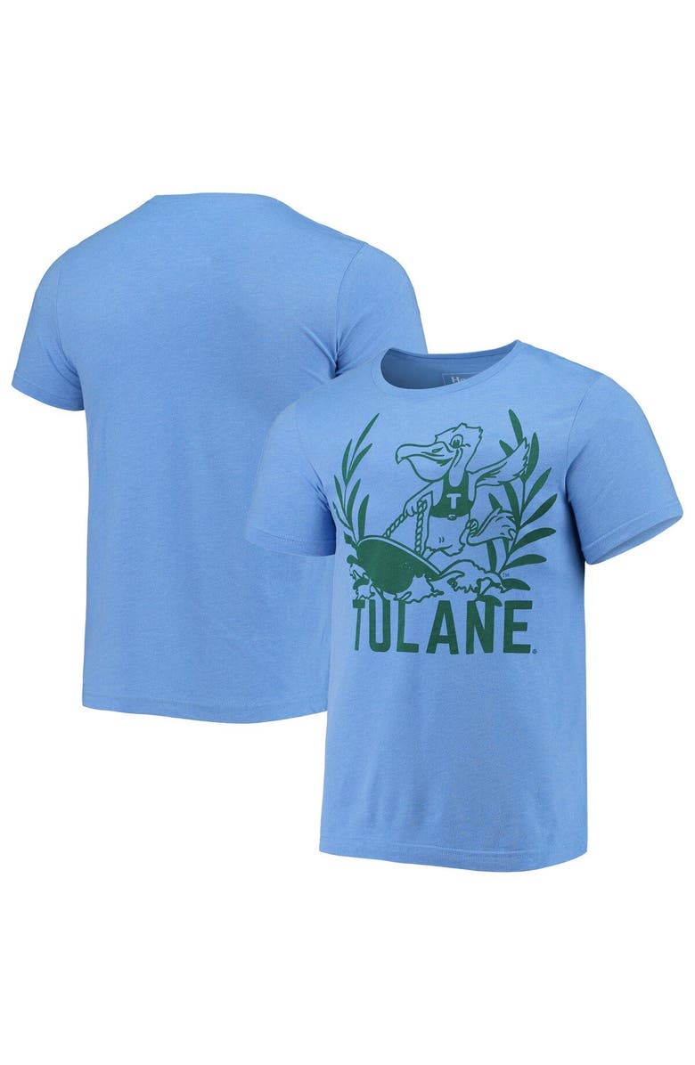 HOMEFIELD Men's Homefield Heathered Blue Tulane Green Wave Vintage Pelican T-Shirt, Main, color, 