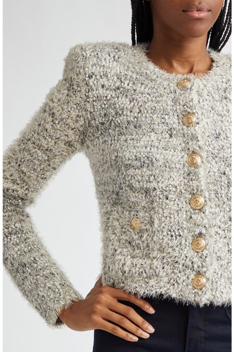 L'AGENCE Una Crop Eyelash Tweed Cardigan (Women) | Nordstrom