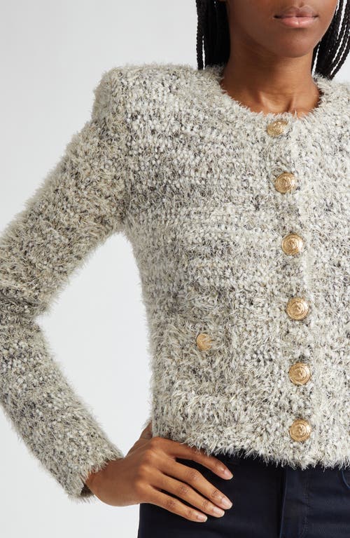 L Agence Una Cardigan In Black/ivory/gold Multi