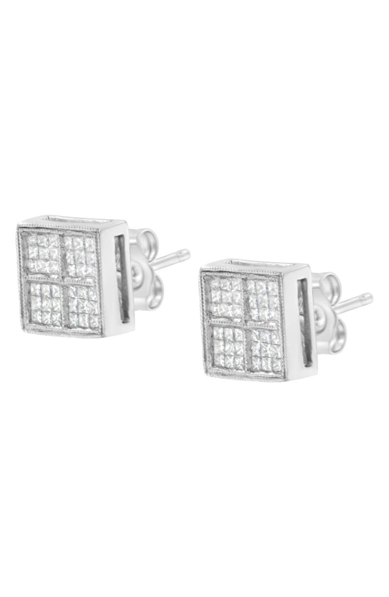 Haus of Brilliance 14K White Gold 1/2 Cttw Princess Diamond Composite Box Milgrain Stud Earrings, Alternate, color, White