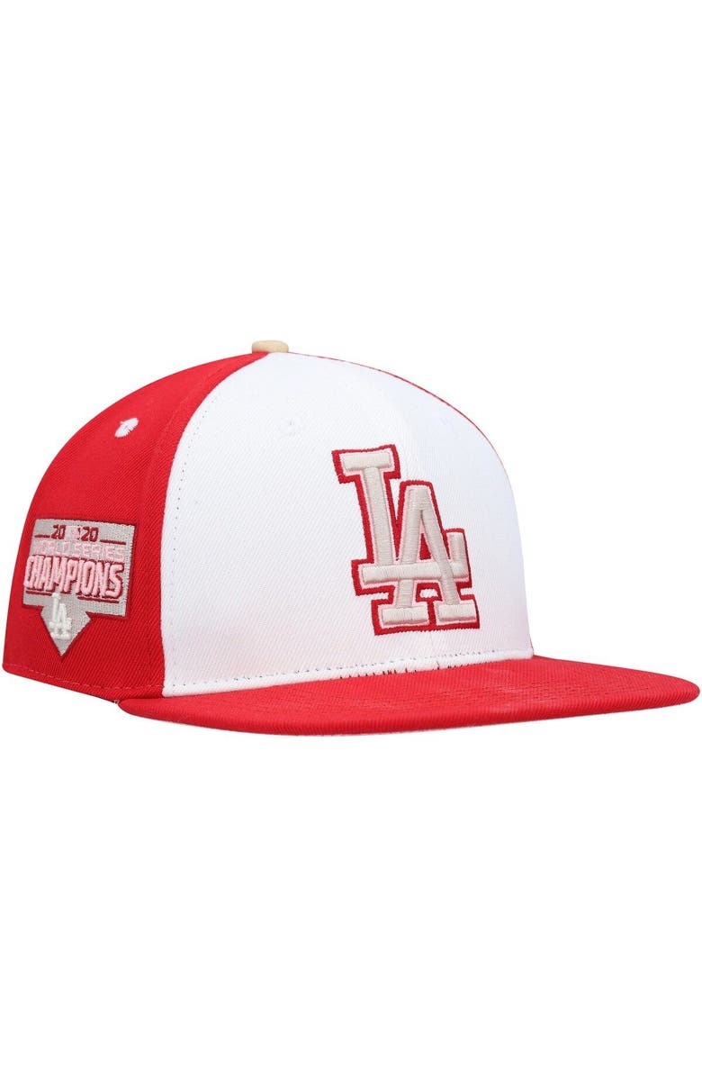 PRO STANDARD Men's Pro Standard White/Red Los Angeles Dodgers Strawberry Ice Cream Drip Snapback Hat, Alternate, color, White