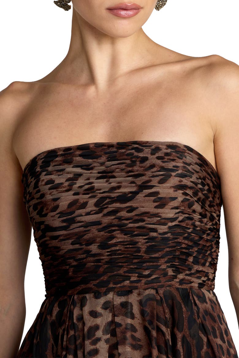 Strapless Leopard A-Line Chiffon Midi Dress, Alternate, color, Leopard