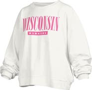 PRESSBOX Women's Pressbox White Wisconsin Badgers Sutton Janise Waist Length Oversized Pullover Sweatshirt