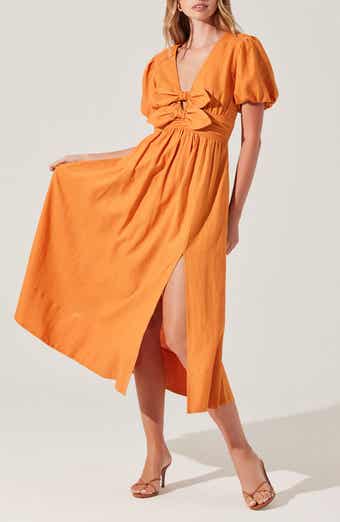 Citrine Bow Linen & Cotton Midi Dress