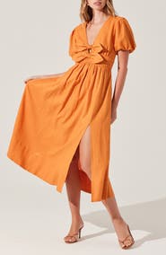 ASTR the Label Citrine Bow Linen & Cotton Midi Dress