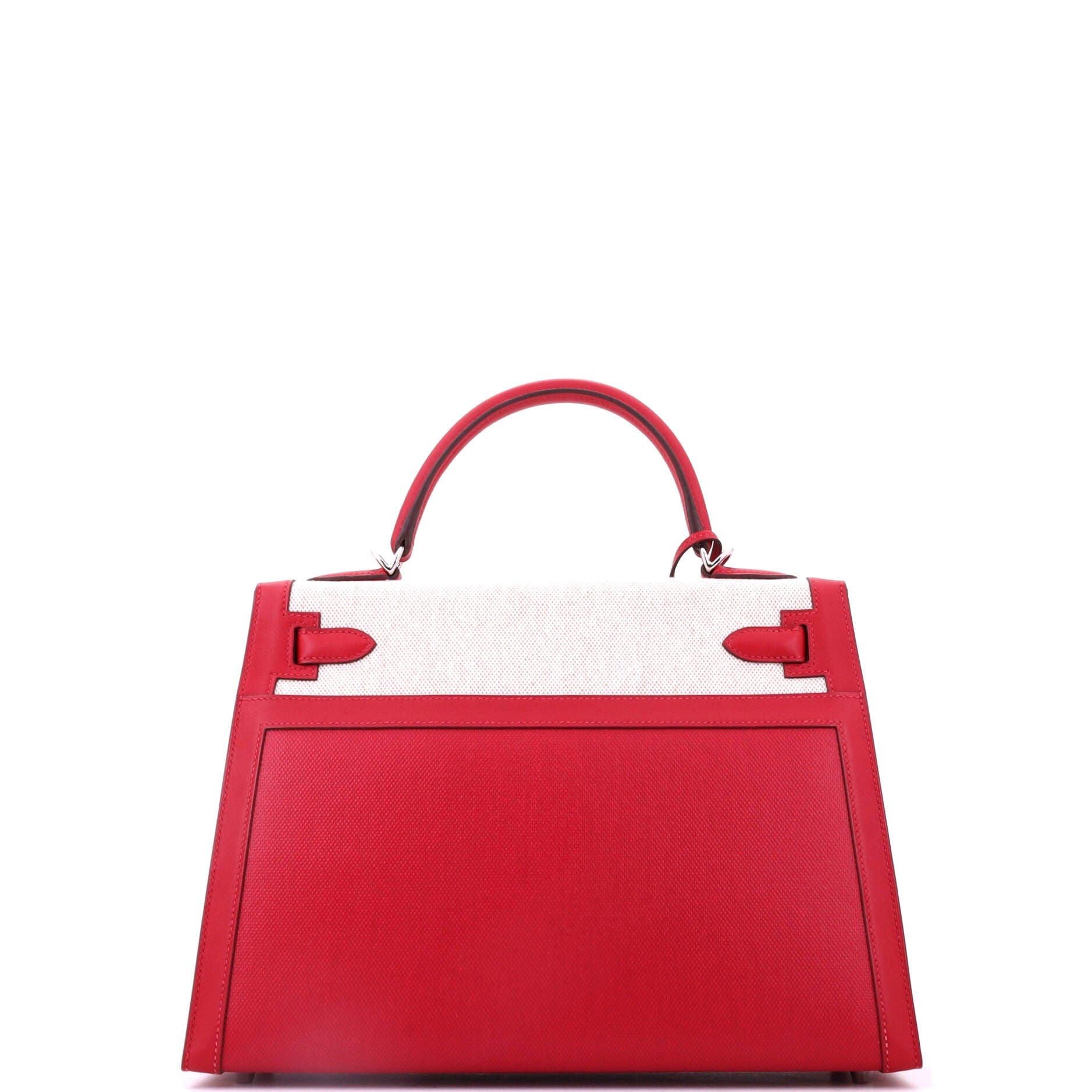 Kelly Handbag Red Berline Vache Canvas with Swift and Toile with Palladium Hardware 32, Alternate, color, Red