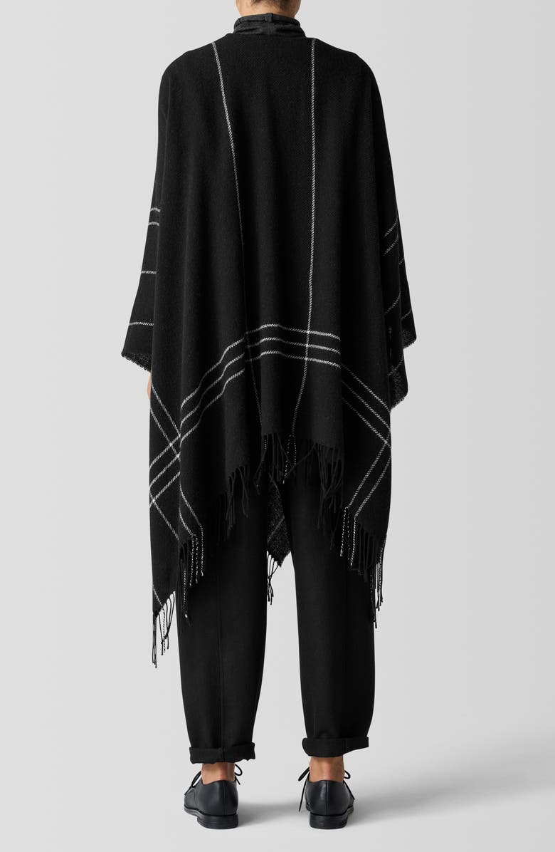Eileen Fisher Serape Open Front Plaid Wool Blend Wrap, Alternate, color, Black
