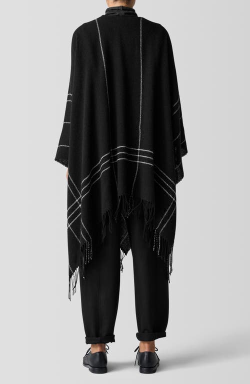 Eileen Fisher Serape Open Front Plaid Wool Blend Wrap In Blue