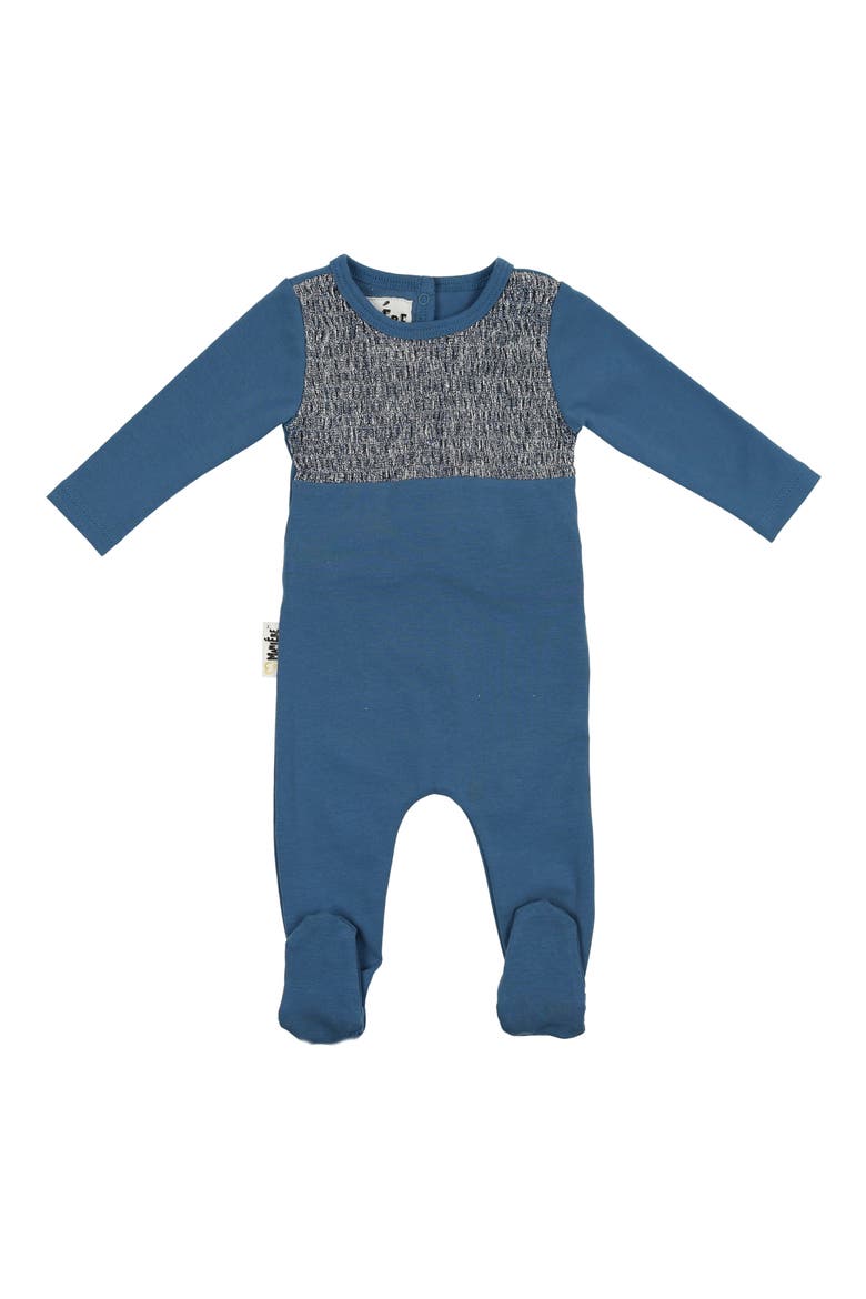 Metallic Smocked Bodice Footie, Main, color, DENIM BLUE