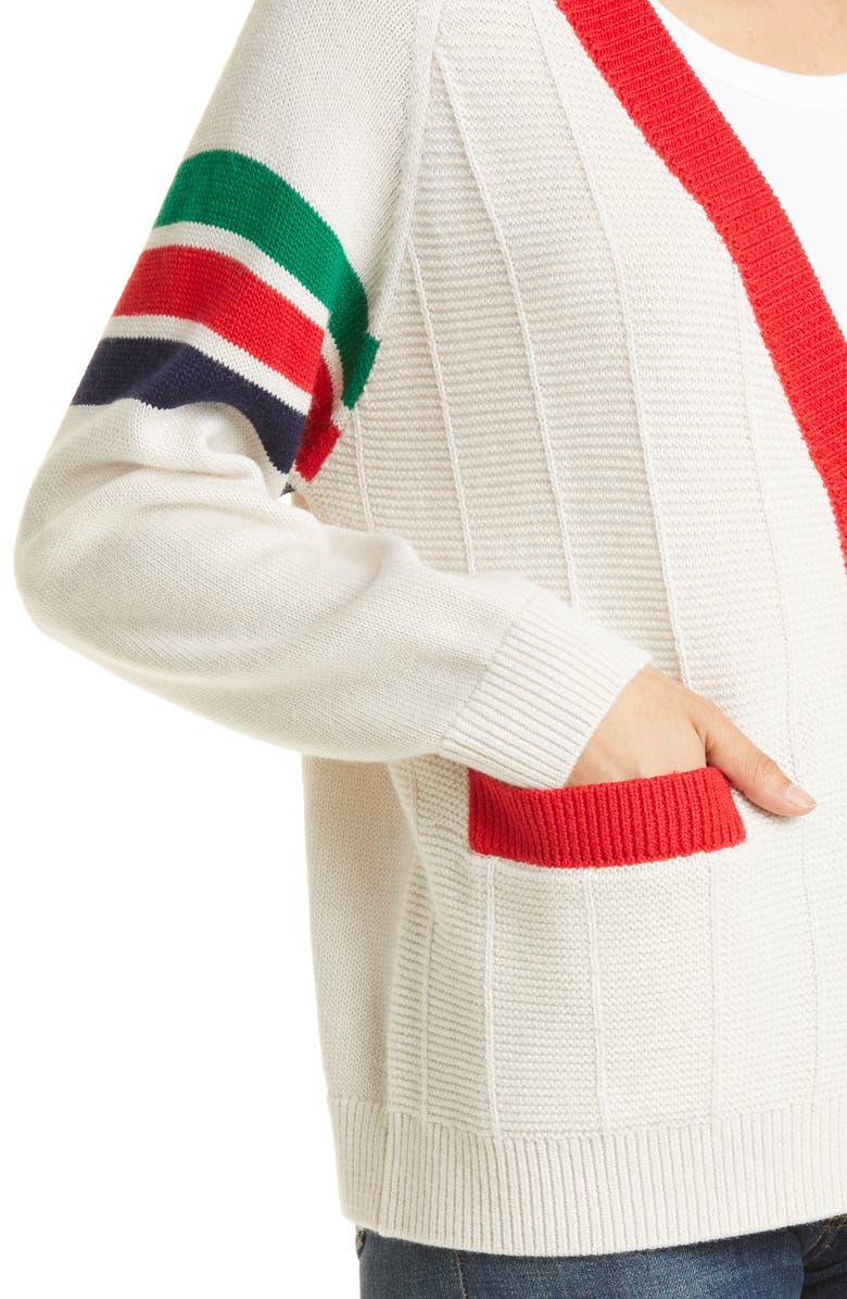 THE GREAT. Varsity V-Neck Button-Up Cashmere Cardigan, Alternate, color, 