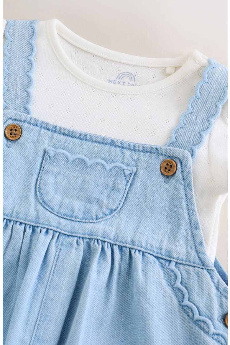 Pointelle T-Shirt & Eyelet Denim Overalls Set, Alternate, color, BLUE