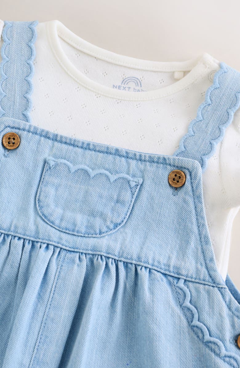 NEXT Pointelle T-Shirt & Eyelet Denim Overalls Set, Alternate, color, Blue