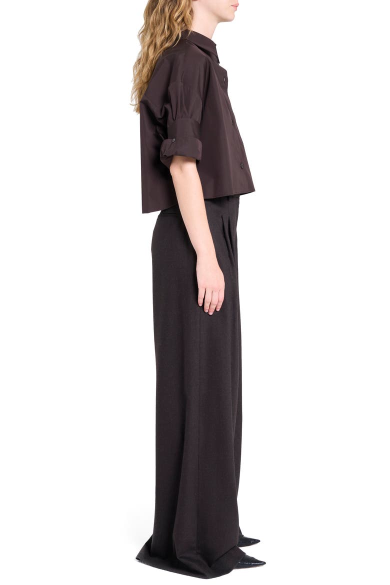 Next Ex Crop Cotton Button-Up Shirt, Alternate, color, CHOCOLATE