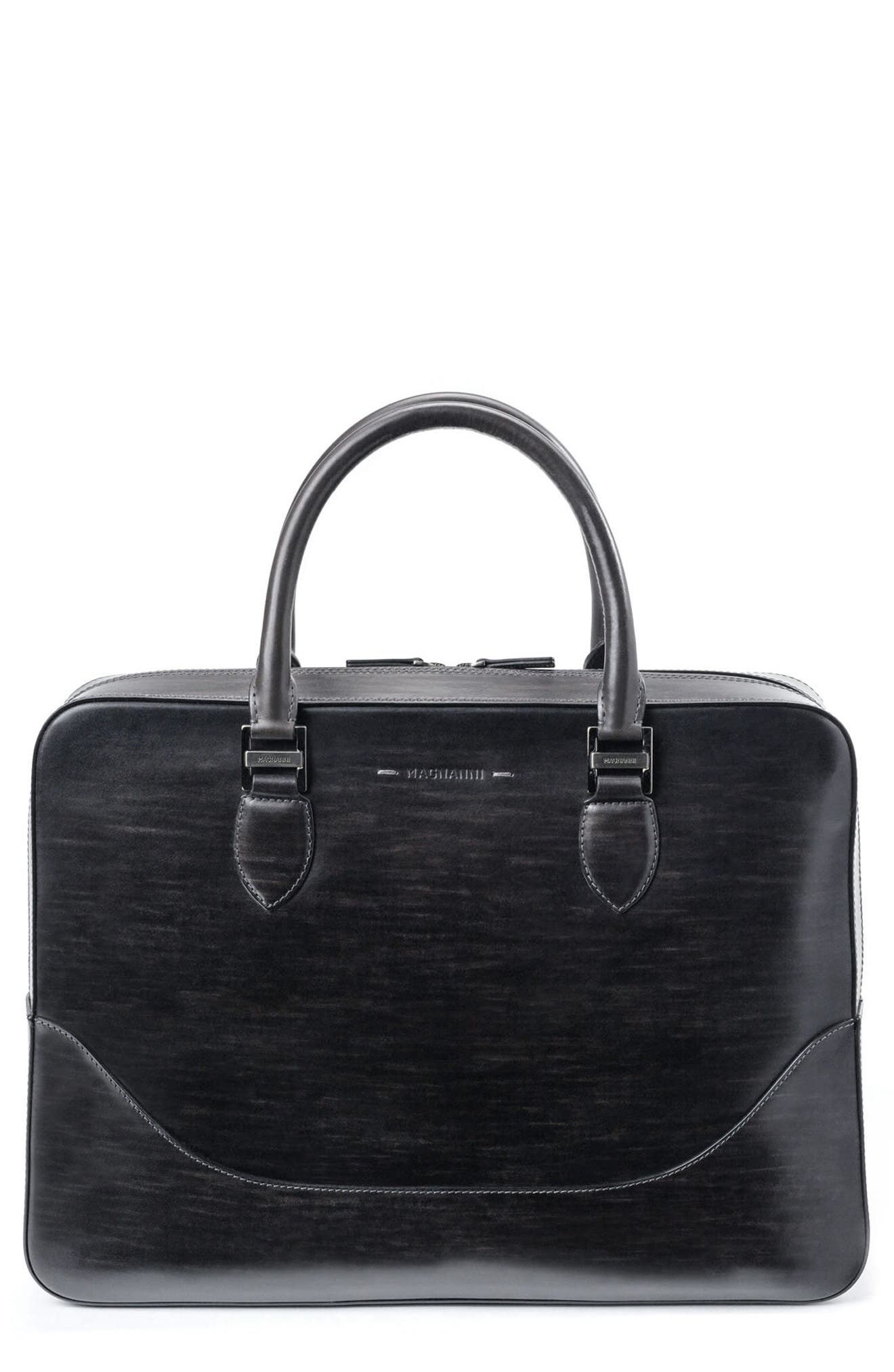 Magnanni Medium Leather Briefcase, Main, color, 