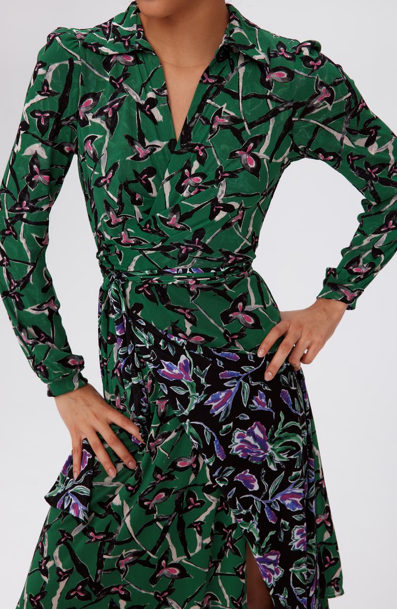 DVF Phoenix Floral Reversible Long Sleeve Wrap Dress, Alternate, color, 