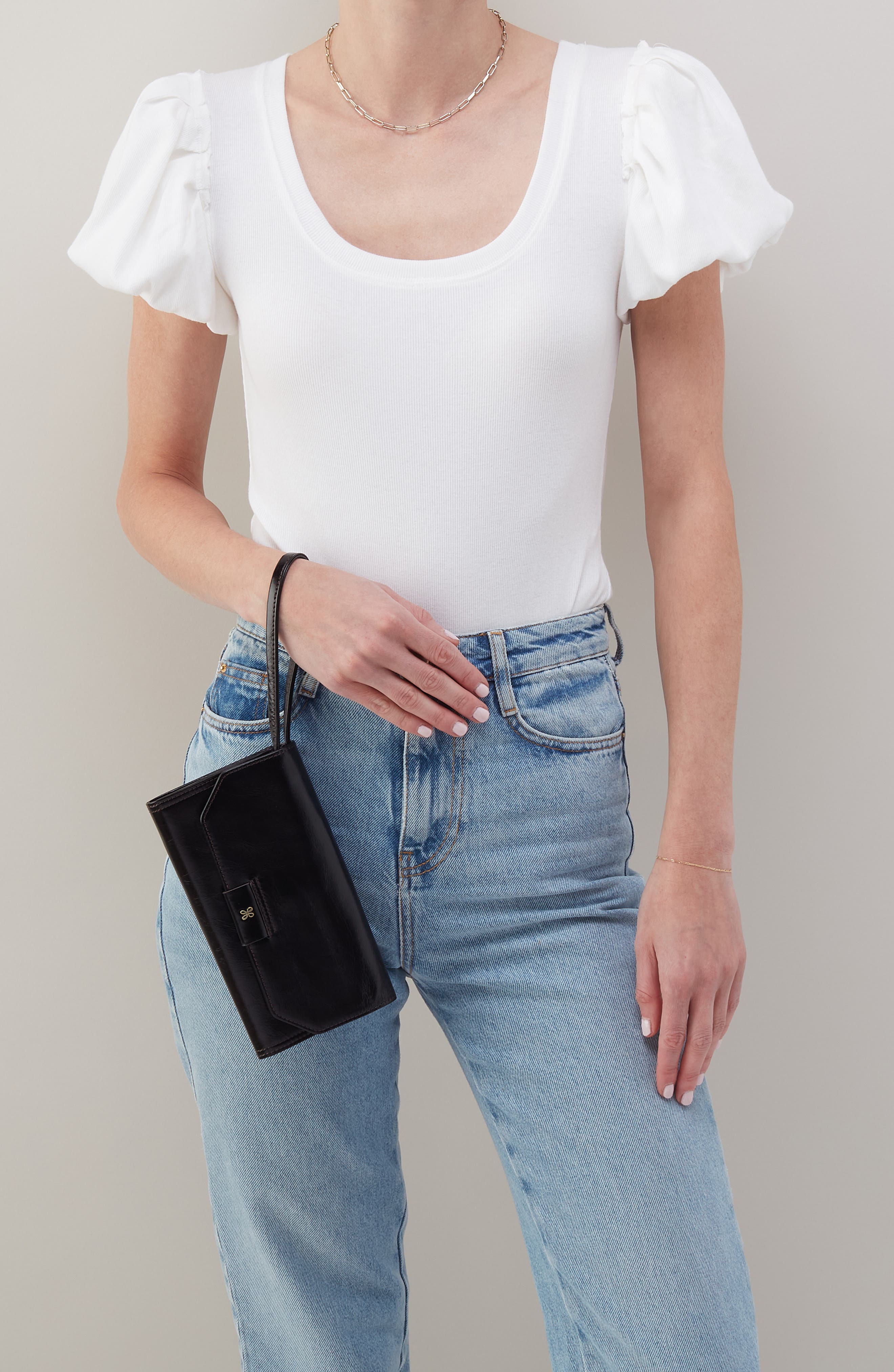 HOBO Romy Leather Wallet Crossbody, Alternate, color, Black