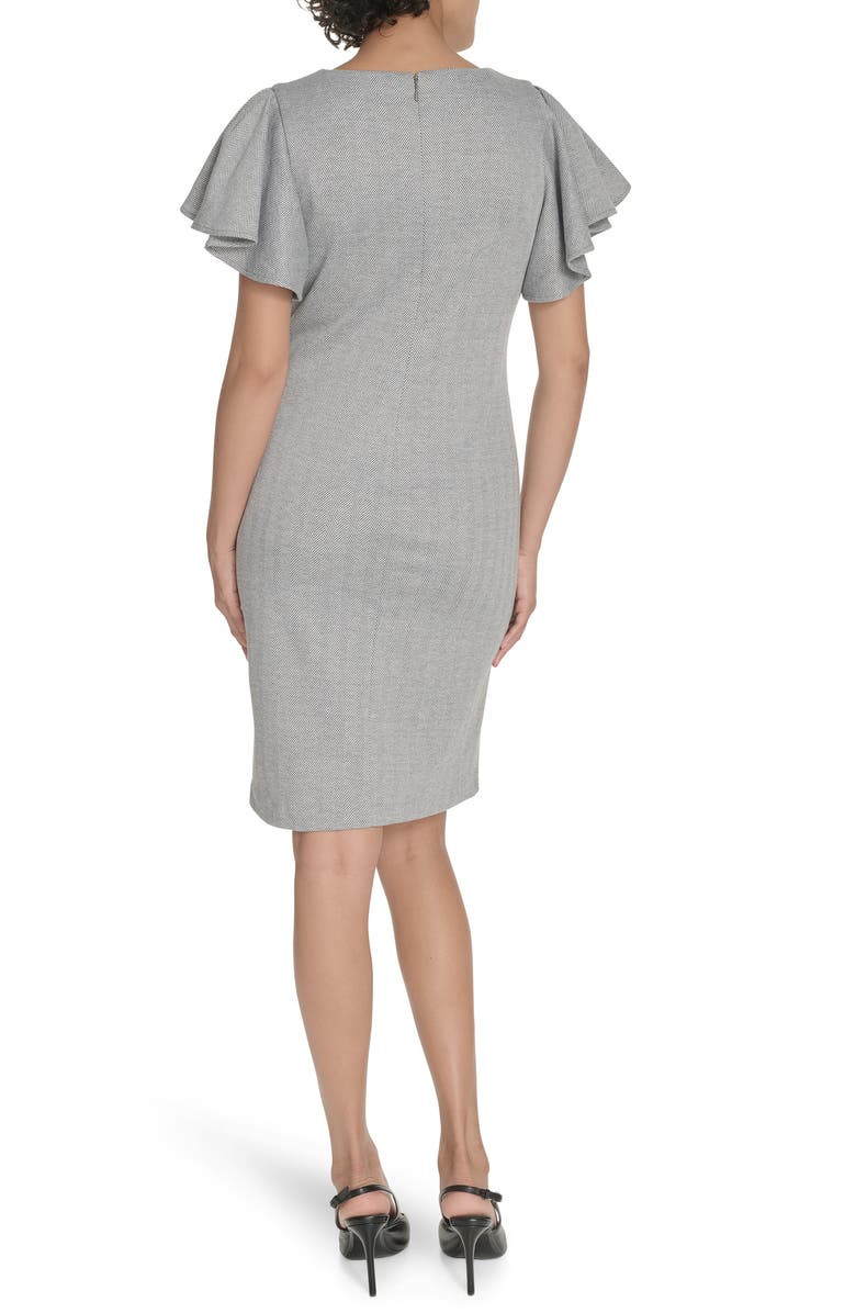 Tommy Hilfiger Flutter Sleeve Herringbone Sheath Dress, Alternate, color, Light Grey Ivory