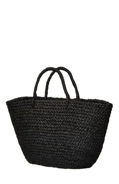 Braided Raffia Day Bag Black