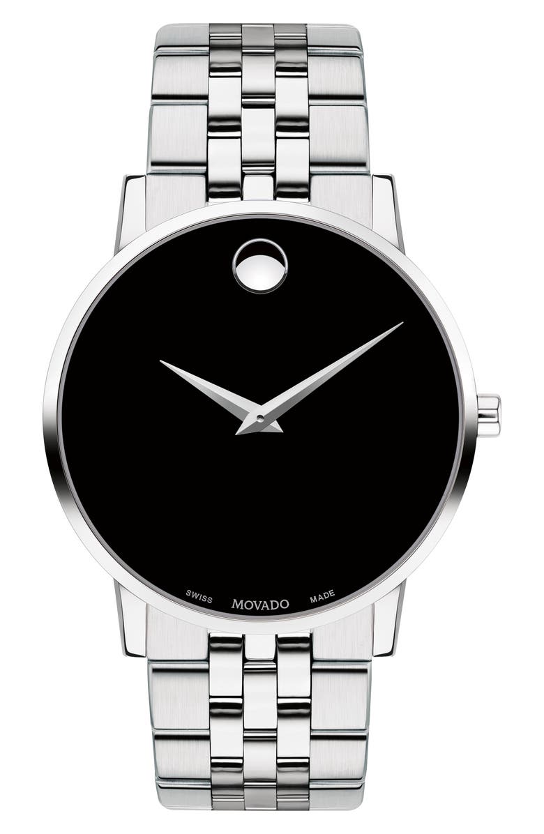 Movado Museum Dot Bracelet Watch, 40mm, Main, color, Silver/ Black/ Silver