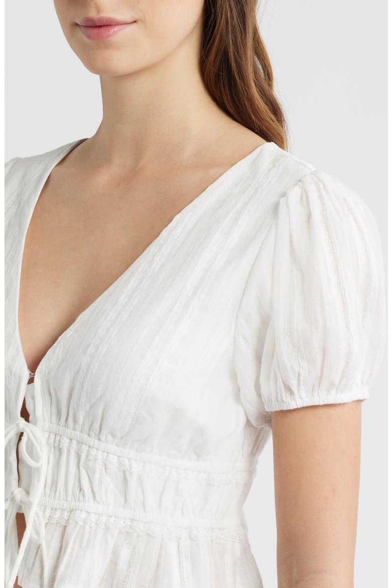 Smocked Tie Front Crop Top, Alternate, color, WHITE