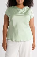 Renee C Cowl Neck Short Sleeve Satin Top