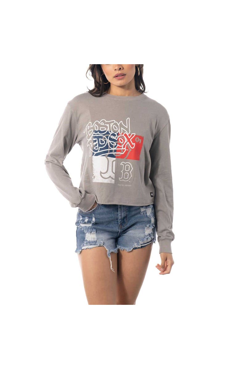 THE WILD COLLECTIVE Women's The Wild Collective Gray Boston Red Sox Cropped Long Sleeve T-Shirt, Alternate, color, Gray