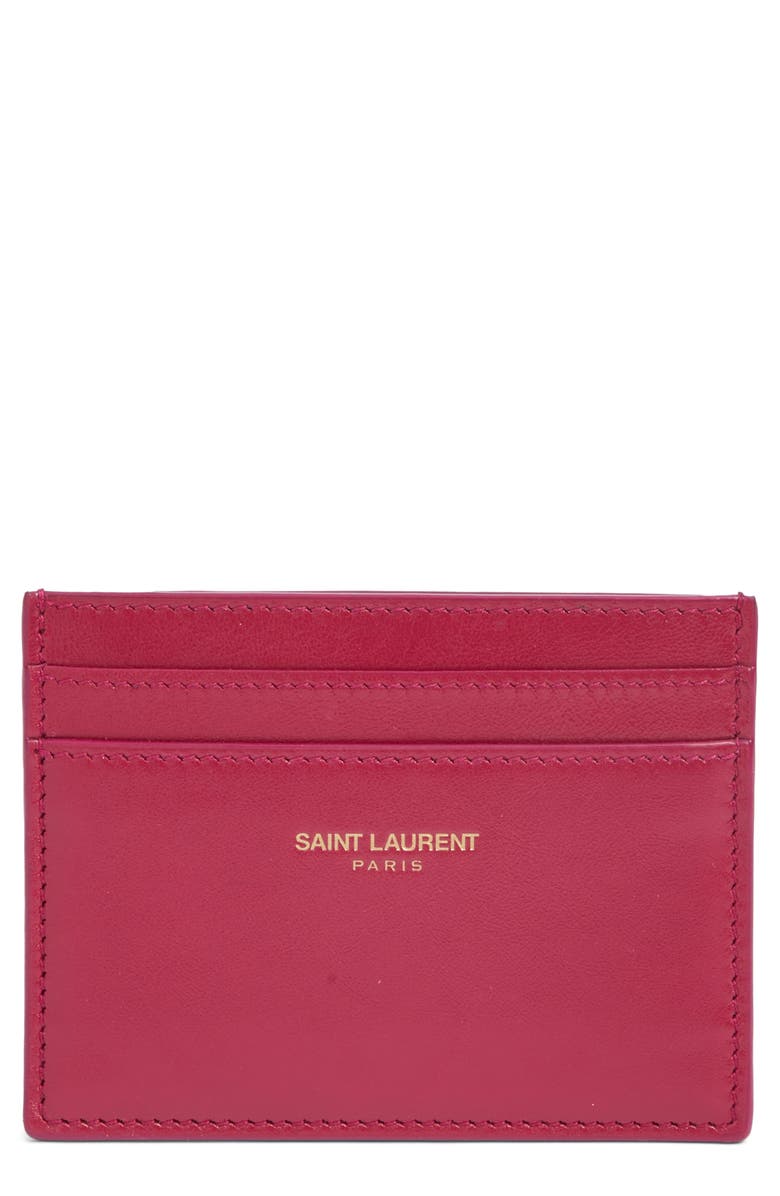 Saint Laurent Paris Card Holder, Main, color, Dark Fuchsia
