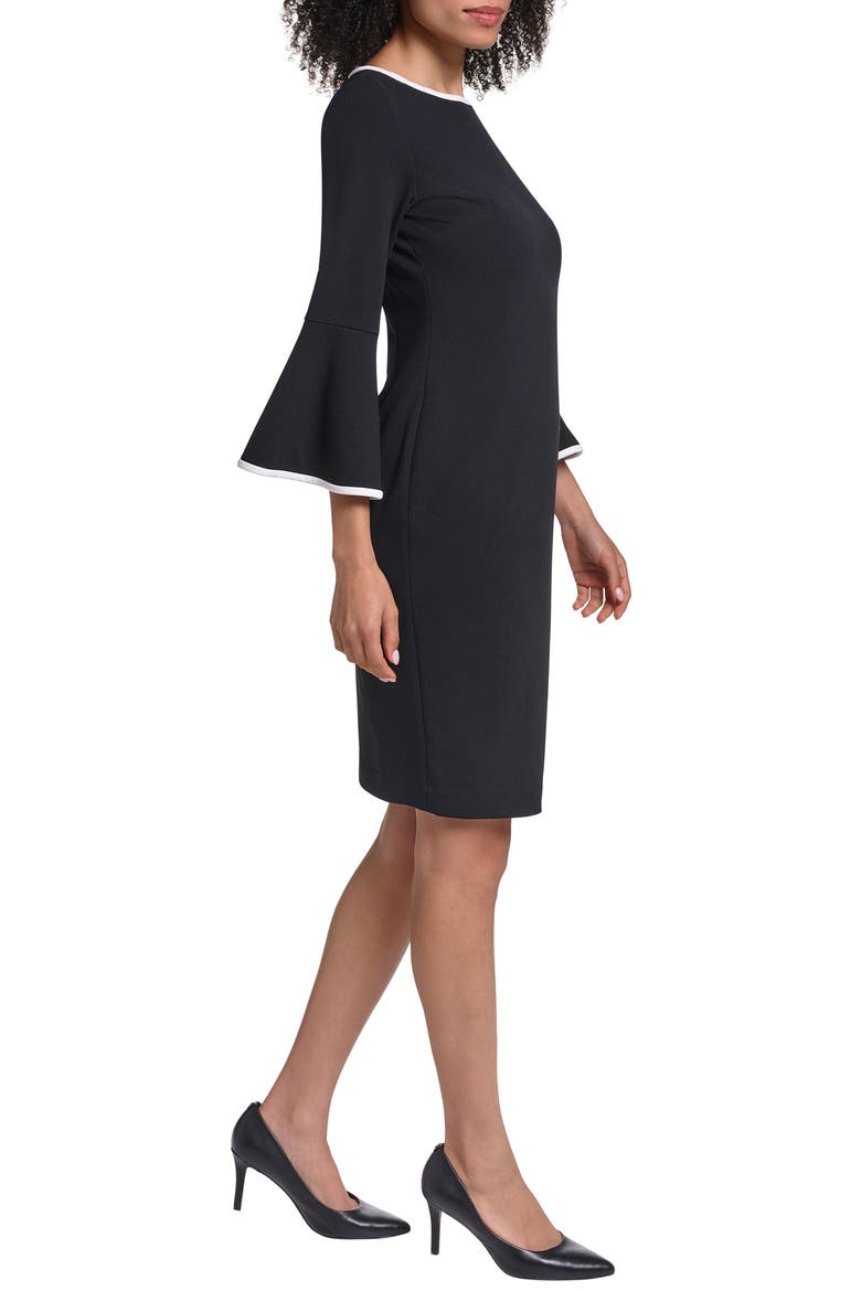 Flare Sleeve Scuba Sheath Dress, Alternate, color, BLACK/ SOFT WHITE