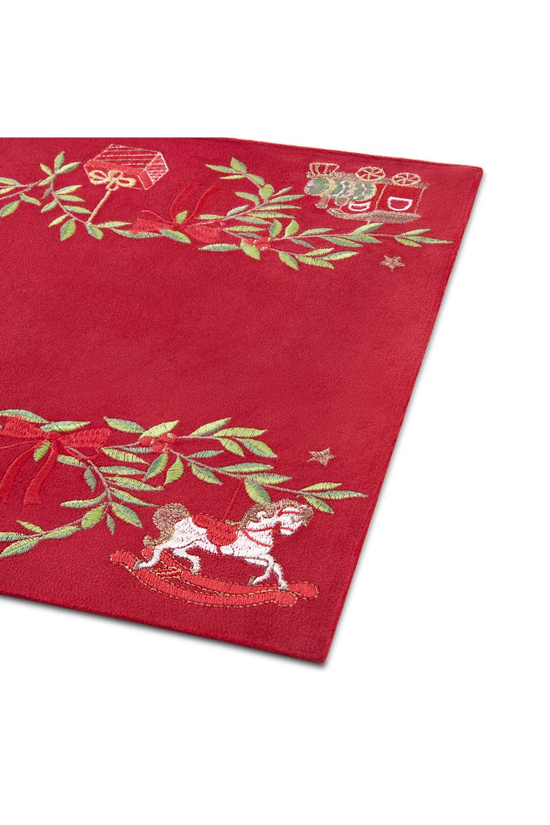 Keepsake Ornaments Velvet Embroidered Table Runner, Red - 14"W x 72"L, Alternate, color, Red