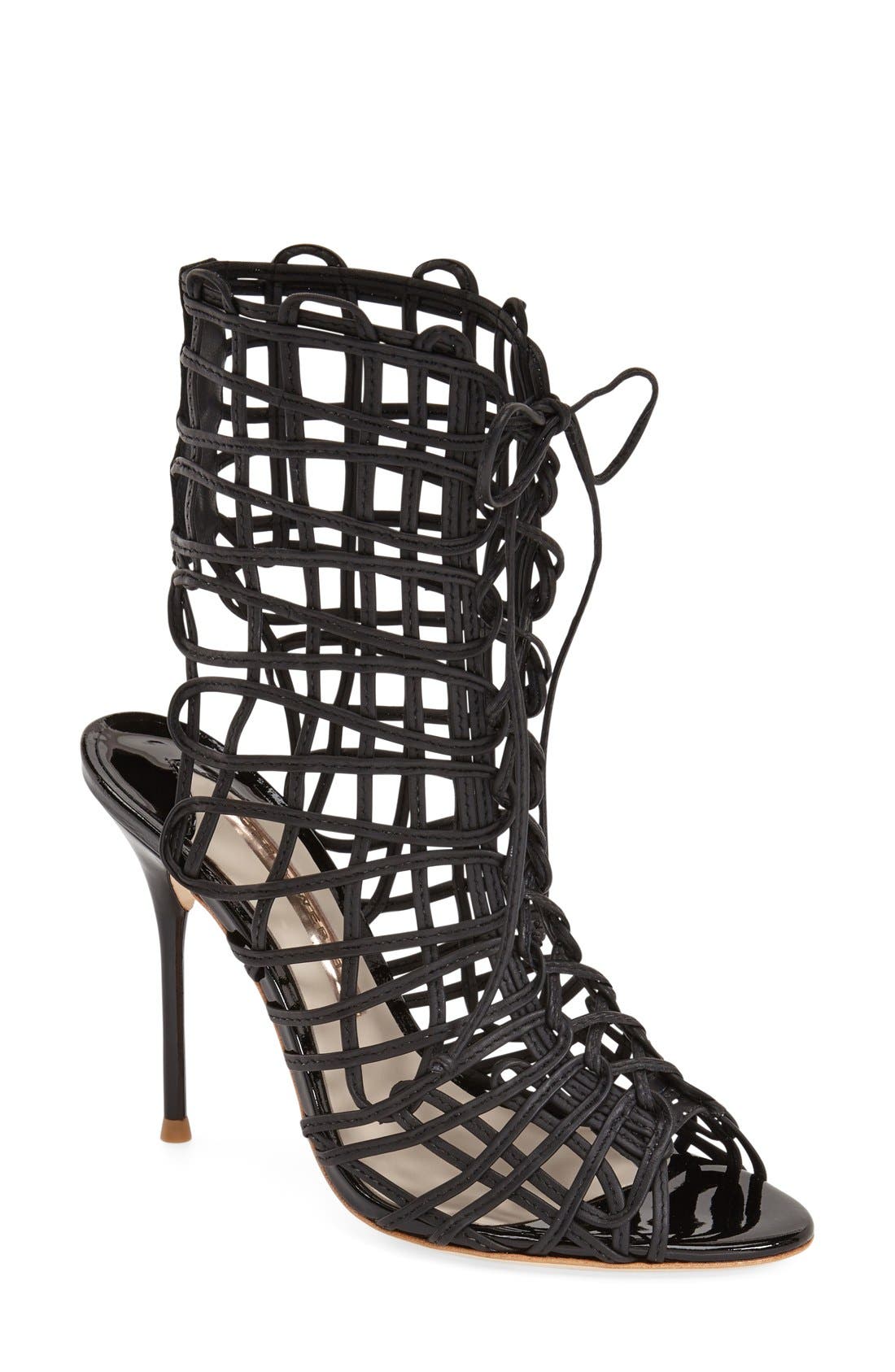 SOPHIA WEBSTER 'Delphine' Metallic Leather Cage Bootie, Main, color, 