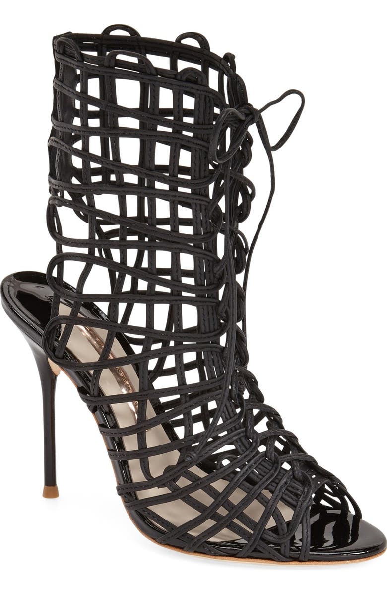 SOPHIA WEBSTER 'Delphine' Metallic Leather Cage Bootie, Main, color,