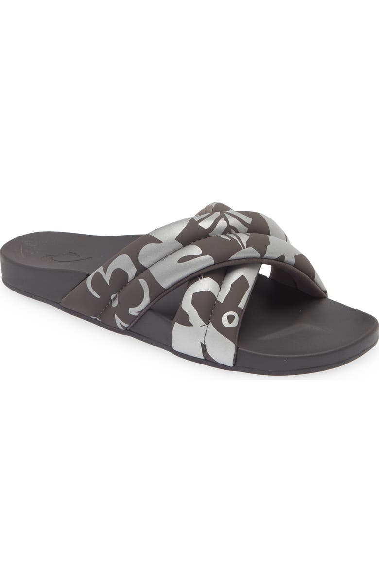 OluKai Hila Water Resistant Slide Sandal, Main, color, Silver / Pavement