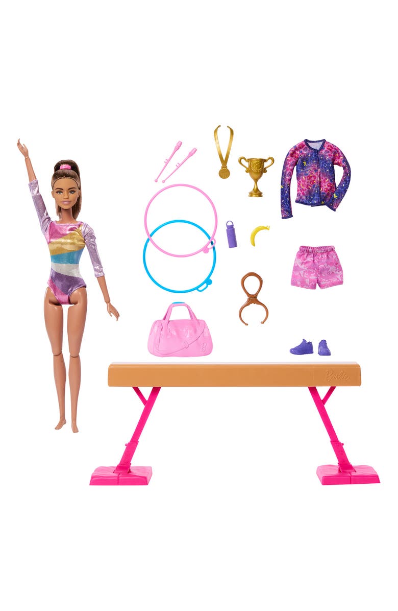 Mattel Barbie<sup>®</sup> Gymnastics Playset with Doll, Balance Beam & 10+ Accessories, Main, color,