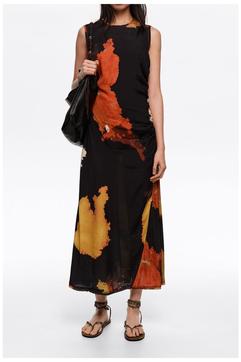 Fringed Armhole Midi Dress, Alternate, color, BLOT XL BLACK